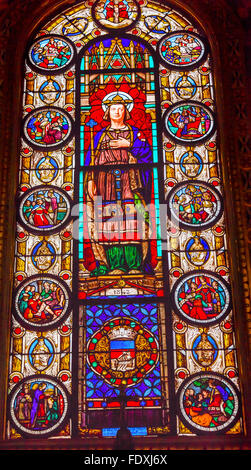King Louis 9th Stained Glass Basilica Saint Louis En L'ile Church Paris France. Saint Louis En L'ile church Stock Photo