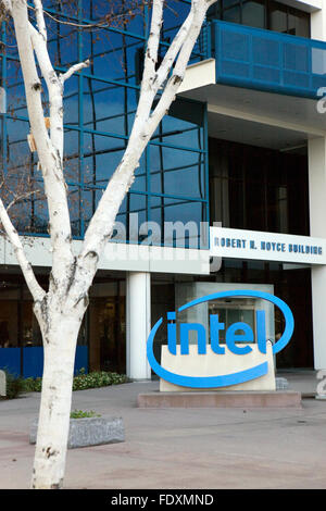 A sign is seen at Intel's corporate headquarters in Santa Clara, California Stock Photo