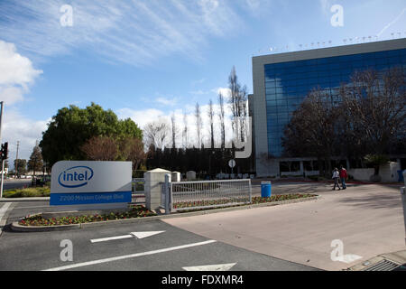 A sign is seen at Intel's corporate headquarters in Santa Clara, California Stock Photo