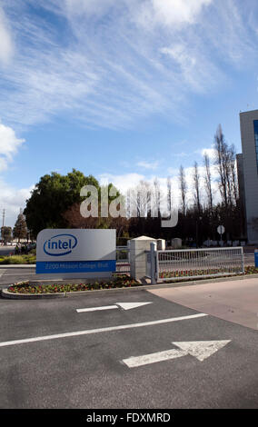 A sign is seen at Intel's corporate headquarters in Santa Clara, California Stock Photo