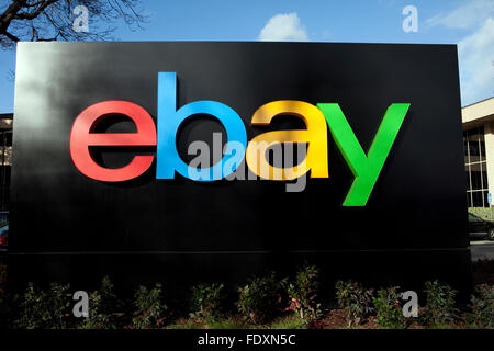 A sign is seen at eBay's headquarters in San Jose, California Stock Photo