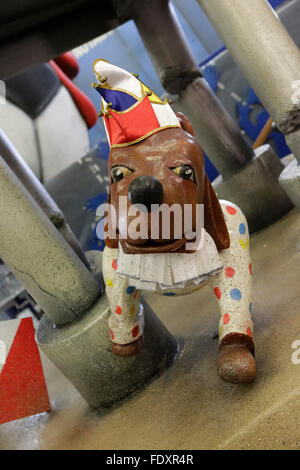 Mainz, Germany. 02nd Feb, 2016. A dog dressed ni carnival uniform is depicted at one of the floats. He appears each year on one of the floats. The floats that will take part in the 2016 Rose Monday parade in Mainz were presented to the press. The Rose Monday parade in Mainz is the highlight of the street carnival in Mainz. Credit:  Michael Debets/Pacific Press/Alamy Live News Stock Photo