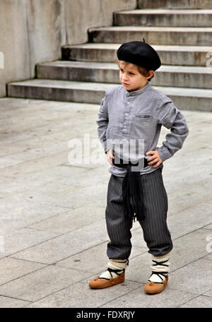 Basque boy with traditional costume in San Sebastian (Donostia), Basque Country (Pais Vasco), Spain. Stock Photo