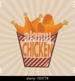 Fried chicken retro poster in vintage style, vector illustration Stock Vector