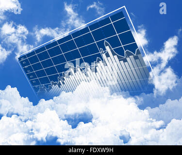 Collage of diagrams against sky and clouds Stock Photo