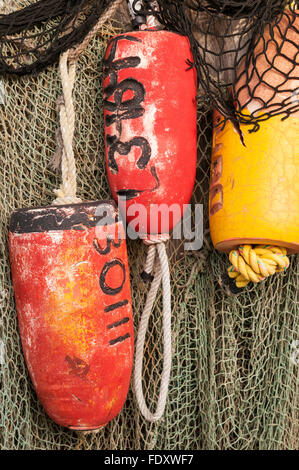 Fishing floats in front of 'The Captain's Lady' gallery and gift shop in Old Town, Florence; Oregon Coast. Stock Photo