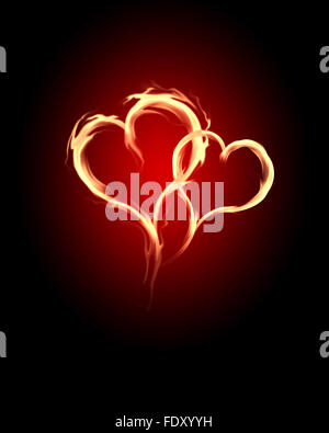 burning heart with flames against dark background Stock Photo