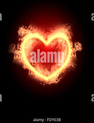 burning heart with flames against dark background Stock Photo