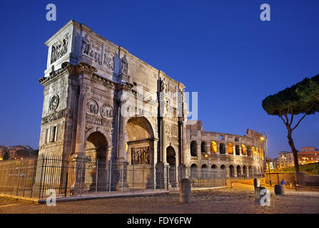 The Arch of Constantine and the Colosseum (Flavian Amphitheater), in the background, Rome, Italy Stock Photo