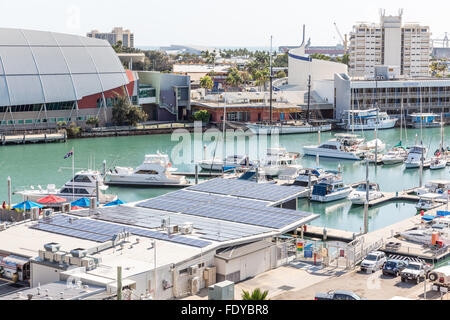 Yacht Club marina,  Townsville Queensland Australia with Museum of Tropical Queensland and the Reef HQ Great Barrier Reef Aquari Stock Photo