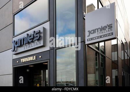 February 2, 2016. Toronto, Canada. Storefront view of Jamie's Italian by Jamie Oliver at  Yorkdale Shopping Centre. The restaurant recently was reviewed by local newspaper Toronto Star and received a 2 out of 4 stars  rating. Stock Photo