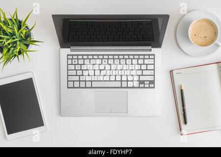 Flat lay photo of office desk Stock Photo