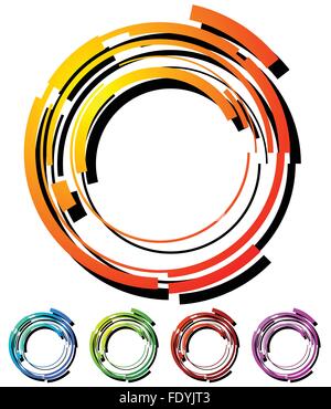 Abstract hi-tech segmented geometric circle in 5 colors Stock Vector