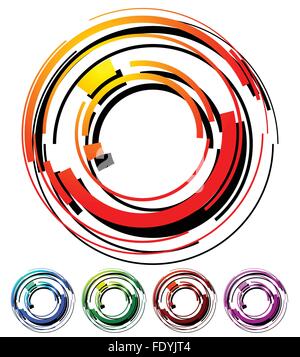Abstract hi-tech segmented geometric circle in 5 colors Stock Vector