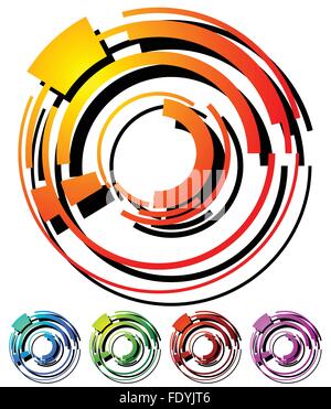 Abstract hi-tech segmented geometric circle in 5 colors Stock Vector