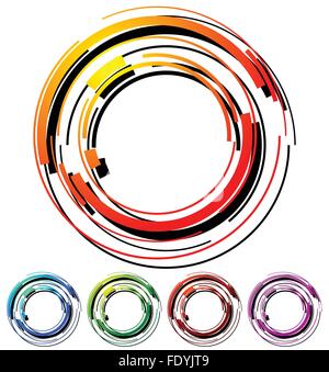 Abstract hi-tech segmented geometric circle in 5 colors Stock Vector