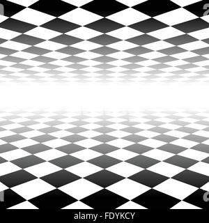 Vanishing checkered surface. 3d surface in perspective. Vector background. Stock Vector