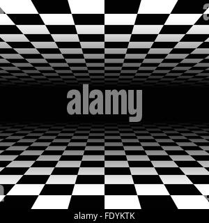 Vanishing checkered surface. 3d surface in perspective. Vector background. Stock Vector
