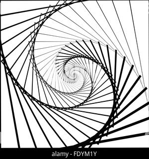 Inward rotating, spirally squares abstract monochrome background Stock Vector