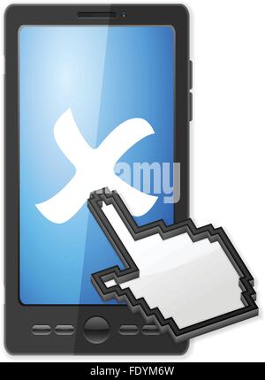 Phone, cursor and cancel symbol on a white background. Stock Vector