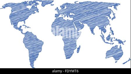 Drawing world map on a white background. Vector illustration. Stock Vector