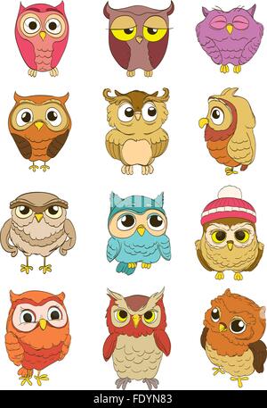 set of cartoon owls. vector Stock Vector