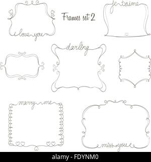 set of doodle frames with love,miss,marry message. simple and cute hand drawn design elements. vector Stock Vector