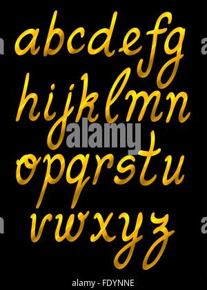 handwritten abc set. golden color on black. vector Stock Vector