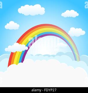 cartoon sky background with rainbow and clouds. vector Stock Vector