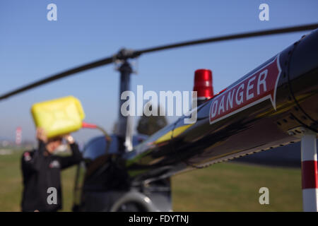 Beromuenster, Switzerland, helicopter is refueled Stock Photo