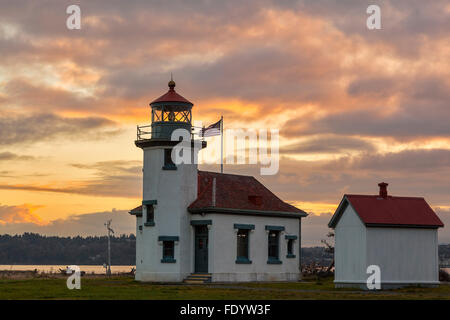 Vashon-Maury Island, WA: Point Robinson Lighthouse at sunrise Stock Photo