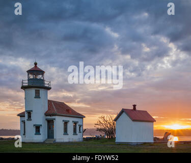 Vashon-Maury Island, WA: Point Robinson Lighthouse at sunrise Stock Photo