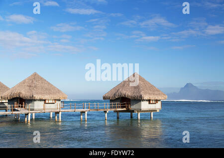Overwater bungalows at Le Meridien Tahiti Hotel, Pape'ete, Tahiti, French Polynesia Stock Photo