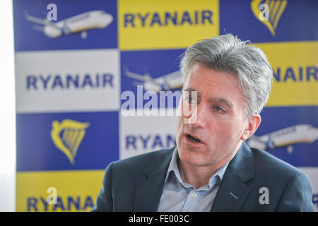 Ryanair’s CFO Neil Sorahan holds a press conference over Ryanair’s third quarter results for the period ended 31st December 2015 Stock Photo