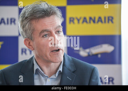 Ryanair’s CFO Neil Sorahan holds a press conference over Ryanair’s third quarter results for the period ended 31st December 2015 Stock Photo