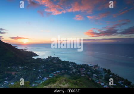 View of Papetoai at sunset, Mo'orea, Society Islands, French Polynesia