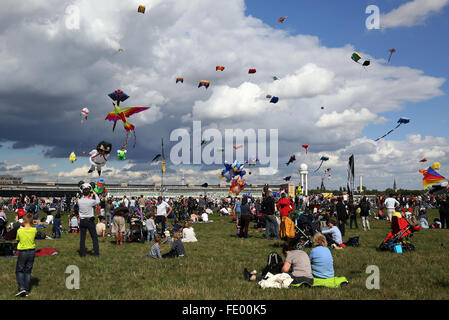 Berlin, Germany, people at the festival of giants kite on the Tempelhof Field Stock Photo