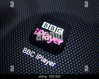 Icon of  BBC iPlayer catchup TV streaming service on iPhone 6 Plus smart phone Stock Photo
