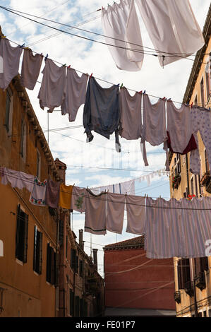 Washing Strung Across Street in Arsenale, Venice Stock Photo