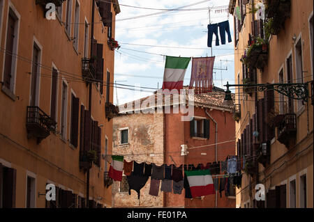 Washing Strung Across Street in Arsenale, Venice Stock Photo