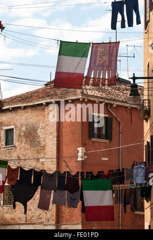 Washing Strung Across Street in Arsenale, Venice Stock Photo