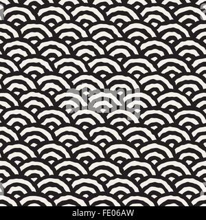 Vector Seamless Black And White Hand Painted Line Geometric Circular Oriental Pattern Stock Vector