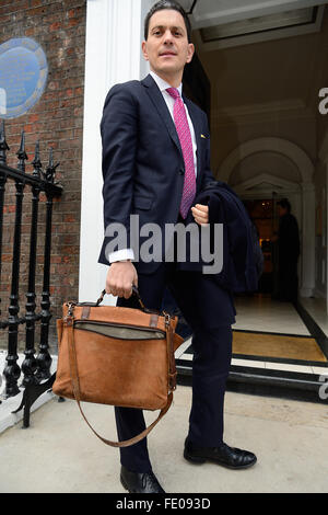 David Miliband delivers lecture on the Syrian crisis at Chatham House, London, Britain - 03 Feb 2016 Stock Photo