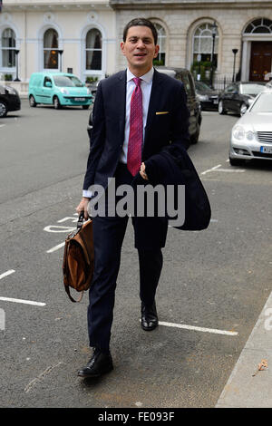 David Miliband delivers lecture on the Syrian crisis at Chatham House, London, Britain - 03 Feb 2016 Stock Photo