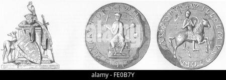 DECORATIVE: Red King poem; Seal of William Rufus, antique print 1845 Stock Photo