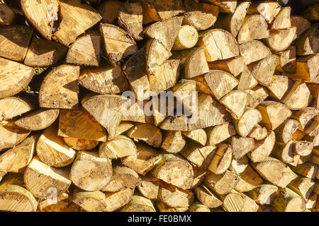 Felled trees split and put into log piles Stock Photo