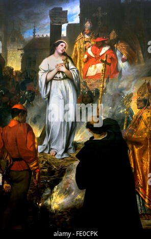 La mort de Jeanne d'Arc - The death of Joan of Arc 1831 Eugène Devéria (1805-1865) France ( The Maid of Orléans - Anglo French Hundred Years' War ) Stock Photo