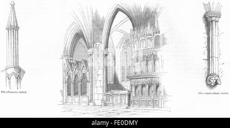OXFORD: Pinnacle; St Fredeswide shrine; Corbel shaft , antique print 1845 Stock Photo