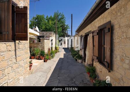 Cyprus, View of the narrow streets in old village Omodos in the Troodos Mountains Stock Photo