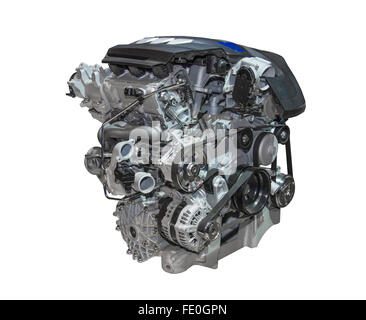 Engine of a modern car  isolated on white background. Stock Photo